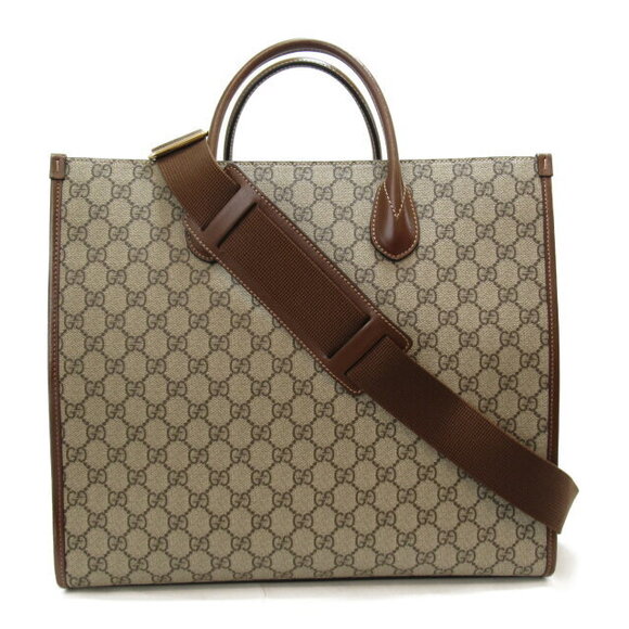 Gucci Interlocking GG Tote Bag Leather Brown Beige - Picture 2 of 10